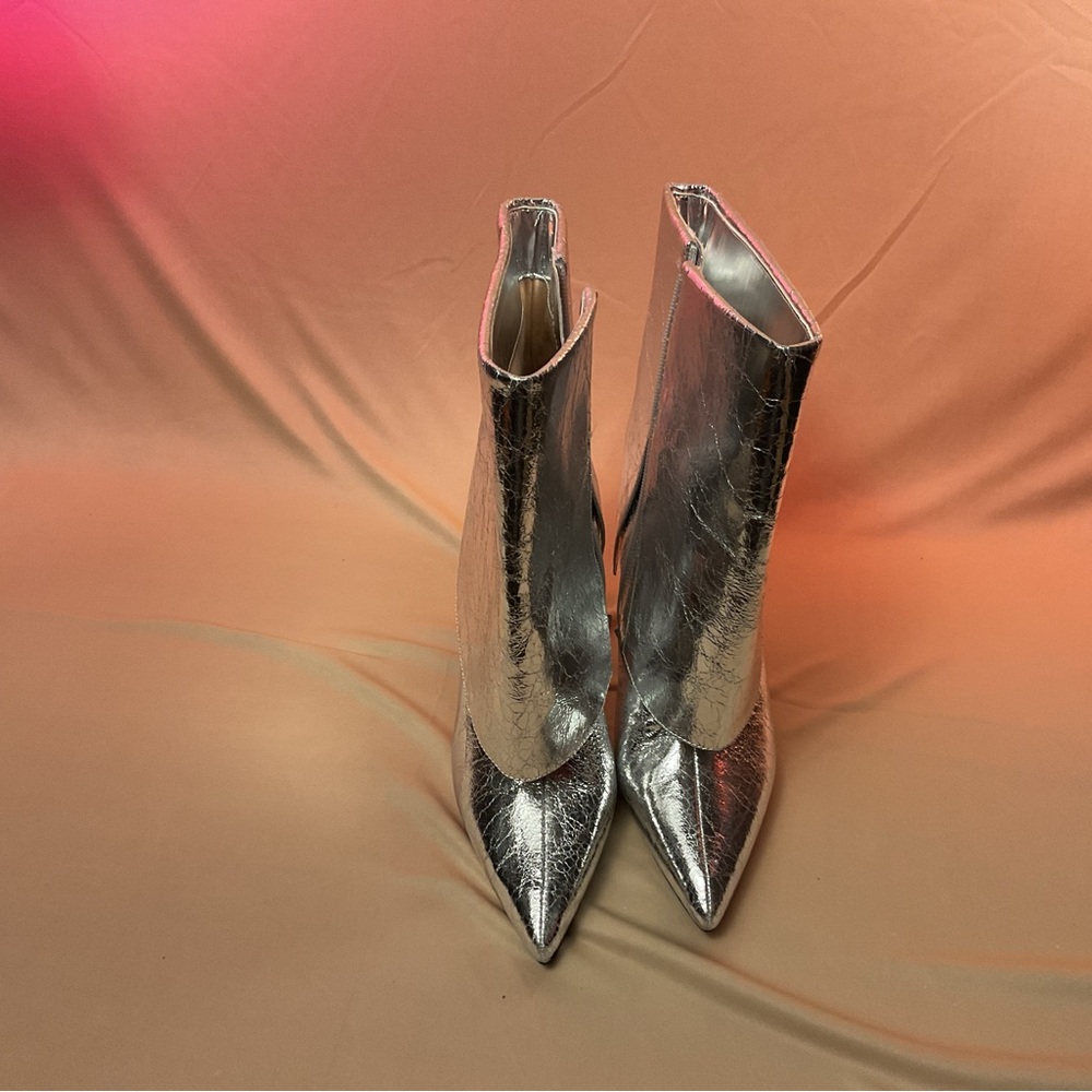 Silver High Heel Ankle Boots